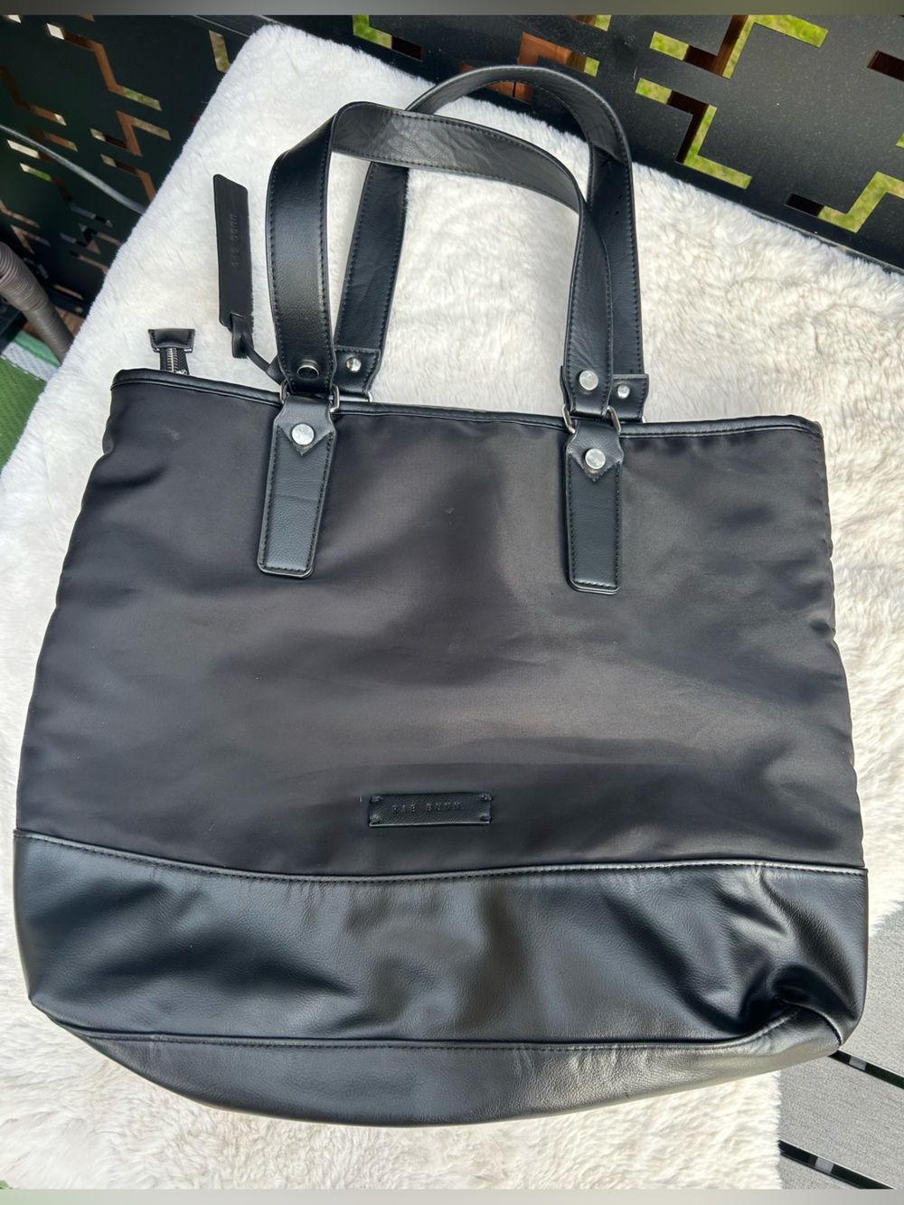 Rae Dunn BLESSED faux leather black tote bag large purse carry all tote travel - Picture 3 of 7